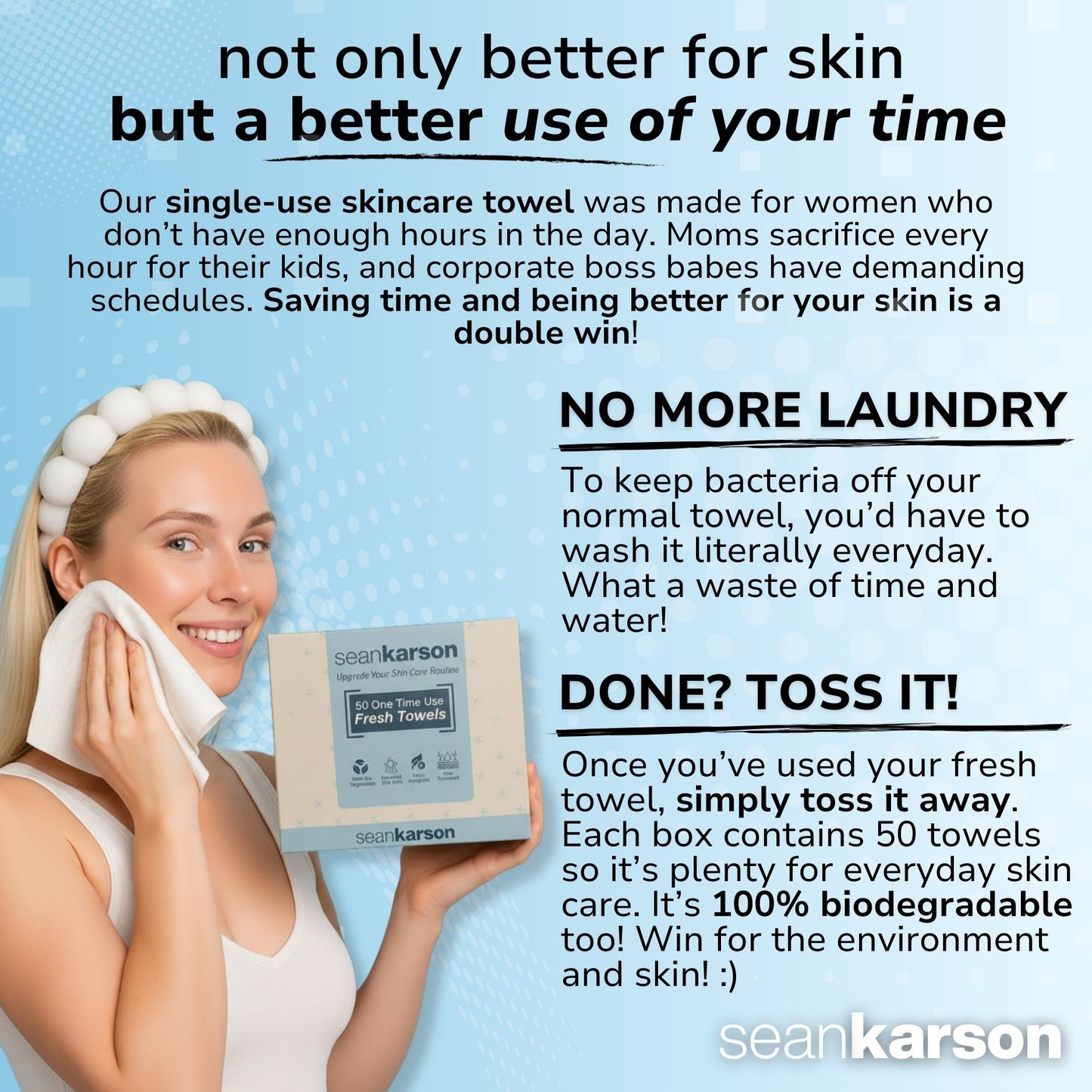 SeanKarson 50 Single Use Towels (One Time Purchase)